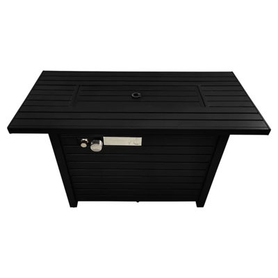 24" H Outdoor Steel Fireplace Table With Propane - Black, , Airy Slatted Base, Lid, Lava Rocks, Glass Fire Beads, Adjustable Flame, Patio Deck Compatible Heating Accessory Pit Cover, Flame