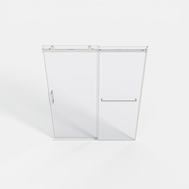 Brushed Nickel Frameless Sliding Shower Door with Clear Tempered Glass