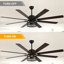 Ventilateur de plafond Clercq de 72 po de style ferme avec cage, éclairage et télécommande, noir mat, réversible, grand format, pour salon-50878170