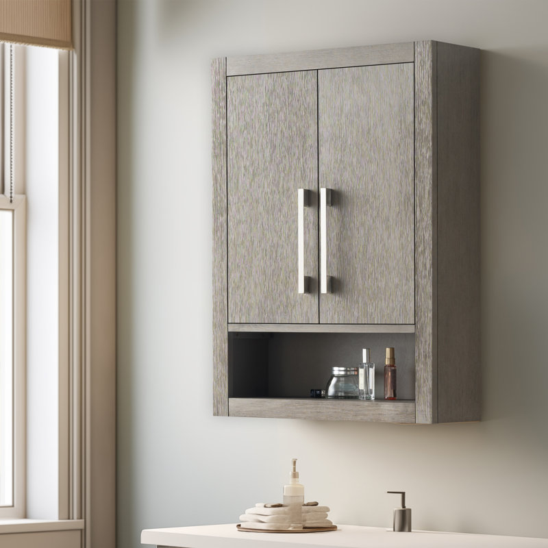 Wall Bathroom Shelves, Brushed Nickel/Driftwood Gray