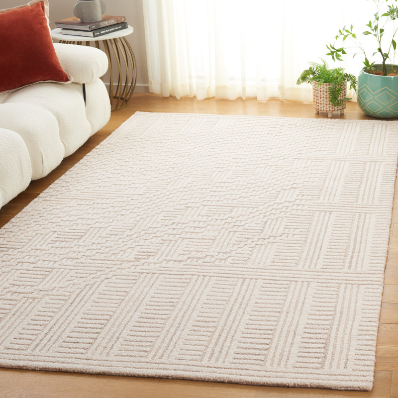 Derry 601 Hand Tufted Wool/Cotton Abstract Rug in Beige/Ivory, Rectangle 5' x 8'