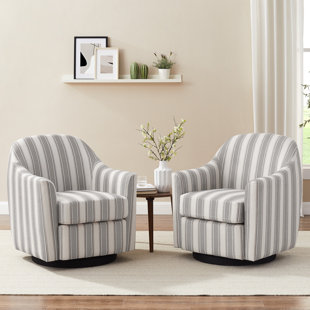 Set Of 2, 29.92In Striped Fabric Swivel Accent Chair