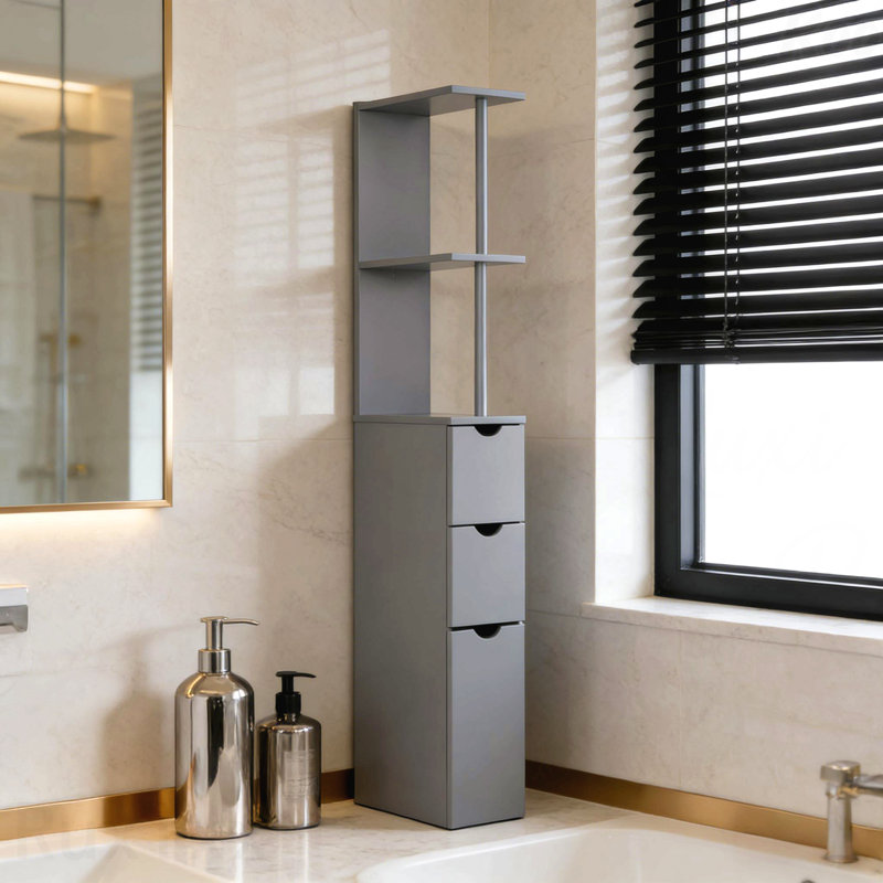 Tour de rangement, organisateur de plancher étroit, armoire de rangement de salle de bain, Gris