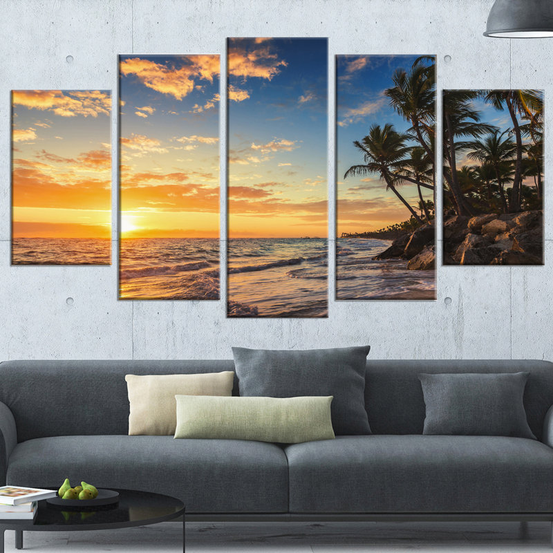 «Paradise Tropical Island Beach with Palms», ensemble de 5 toiles tendues