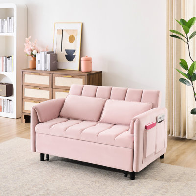 Lit escamotable 3 en 1 rose moderne, velours de 52 po pour le salon, rembourrage en éponge et siège, construction, supporte une pièce convertible de 500 lb, avec option, rembourrage, pieds en métal / plastique