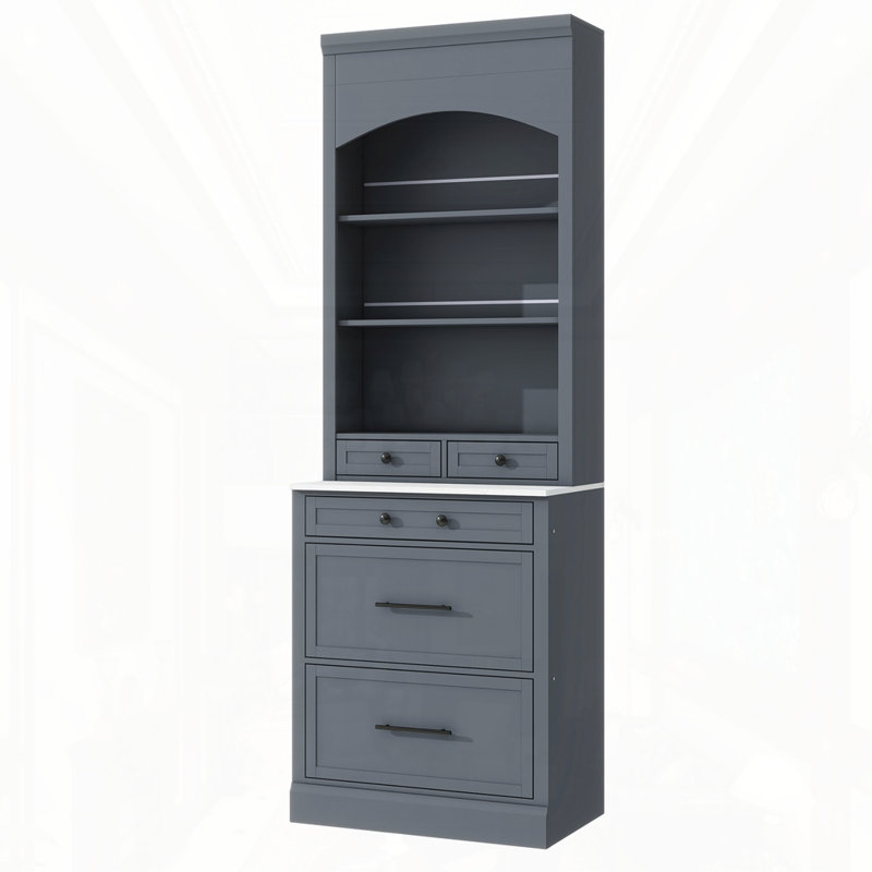 Grand bahut autoportant avec plateau en faux marbre, Gris