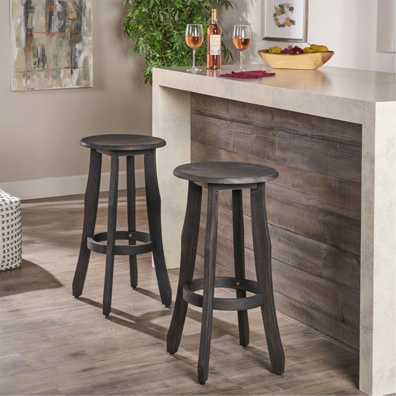 Stylish And Comfortable Acacia Wood Barstool With Rustic Design And Foot Rest