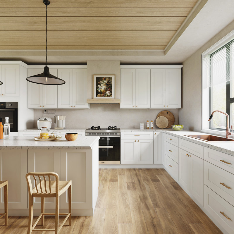 Armoire de cuisine en bois massif prêt à assembler Sinber, Blanc, 30"