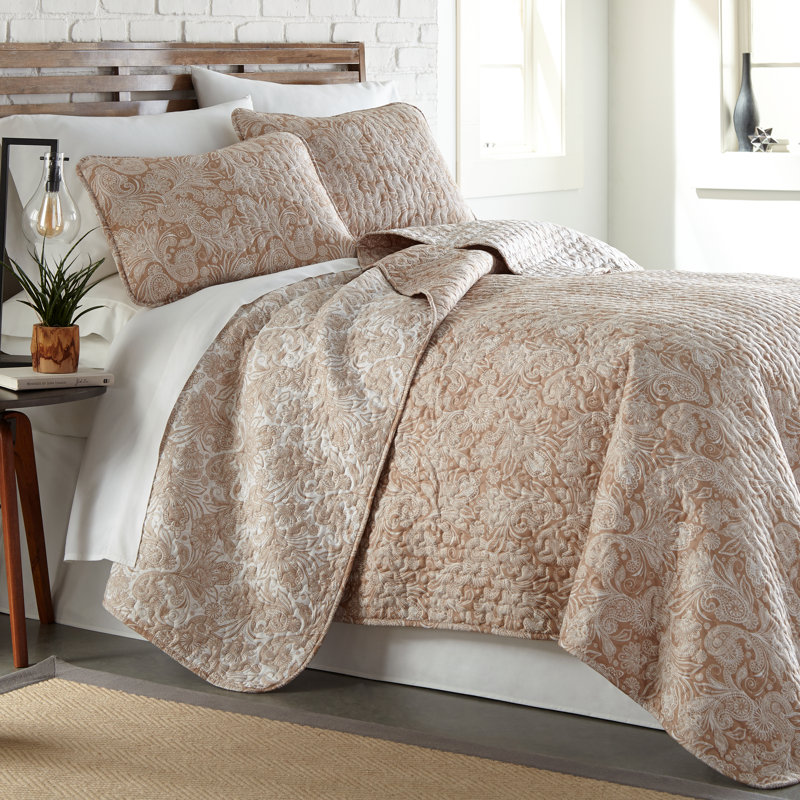 Paisley Microfiber Reversible Modern & Contemporary Quilt Set, Twin/Twin XL Quilt + 1 Standard Sham, Taupe