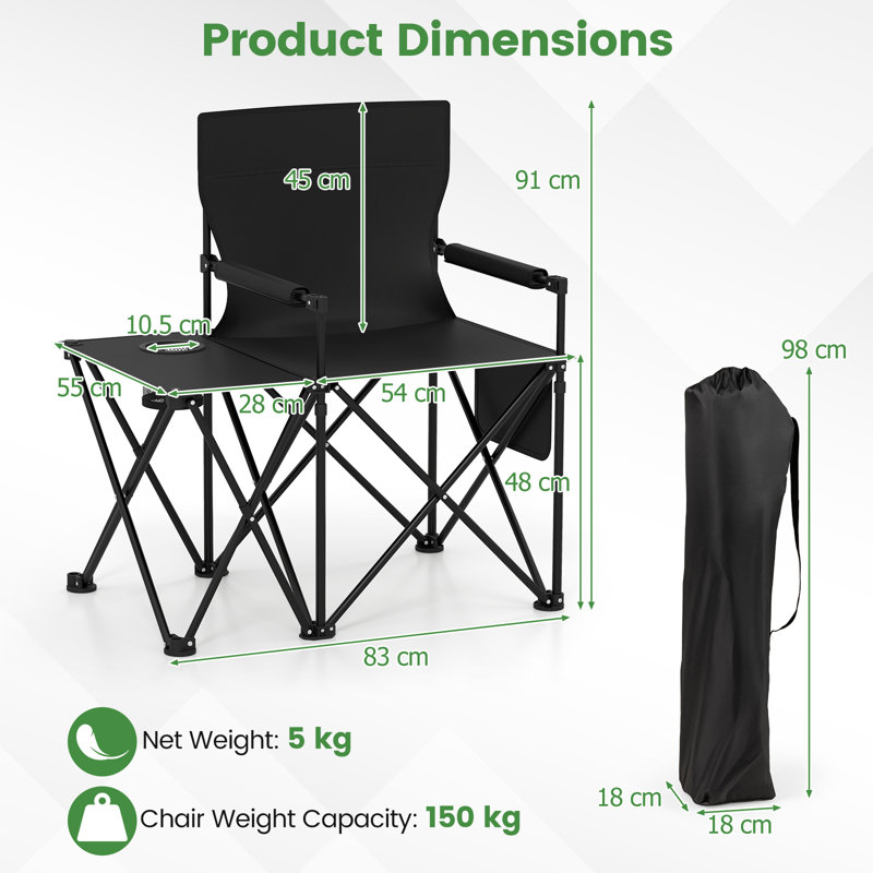 2 Pcs Oversized Camping Chair Folding Heavy-Duty Picnic Chair, Black