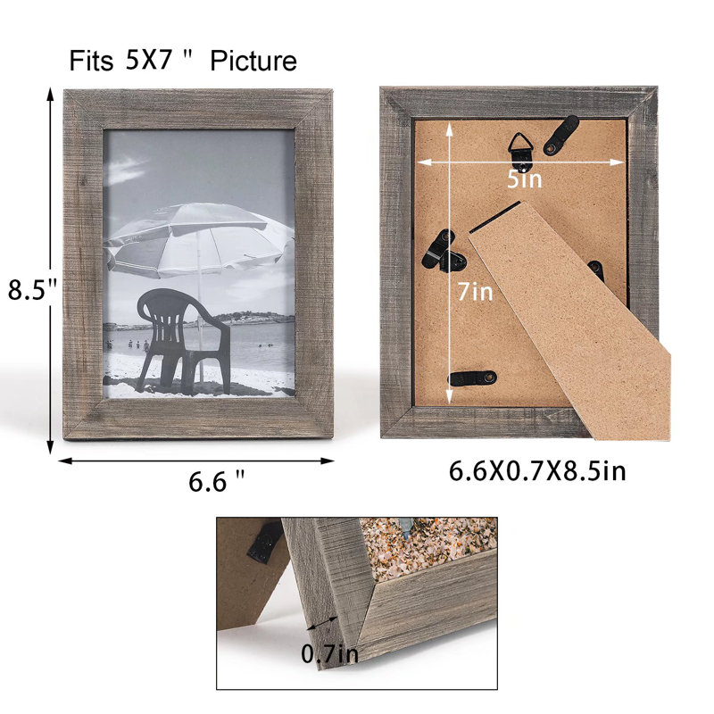 Ensemble de cadres en bois 6 pièces x 7 po Aneeya, gris