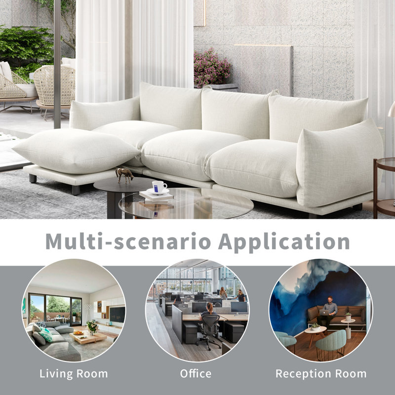 Upholstered Sofa, Modular Sectional Sofa Couch for Living Room, White Teddy