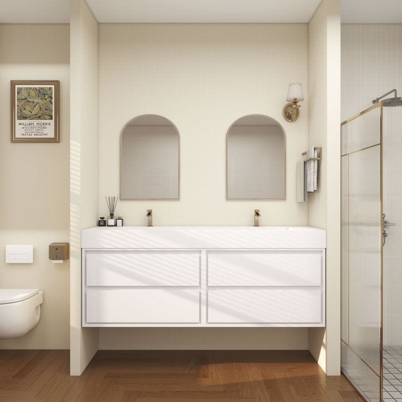 Meuble-lavabo mural double 60 po Victoria, Blanc lustré