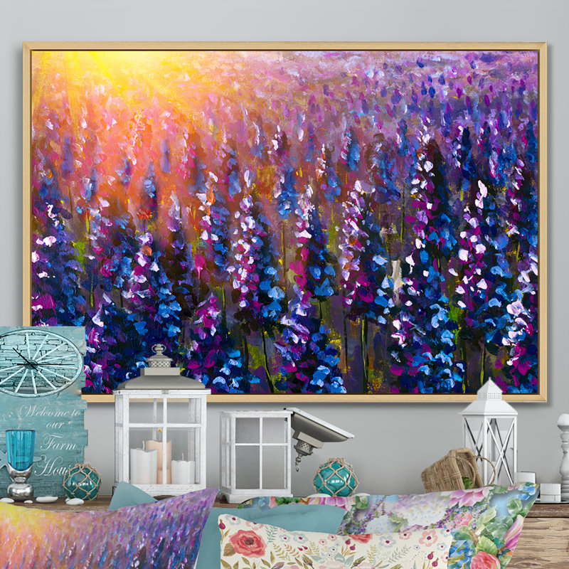 Lever de soleil sur lavande mauve II - reproduction sur toile avec cadre flottant, H 24 po x l 36 po x P 1 po