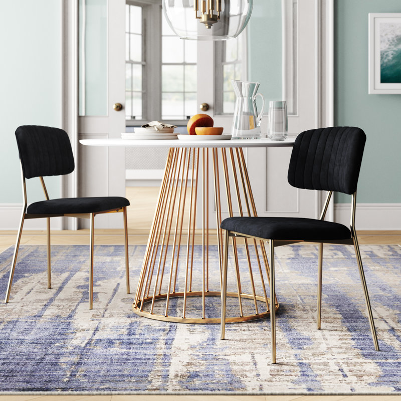  Addington Velvet Upholstered Side Chairs, Black Velvet, Gold