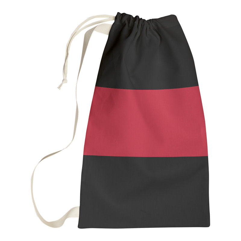 Fabric Laundry Bag with Handles, 36" H x 28" W x 1.5" D, Jet Black/Red/Jet Black