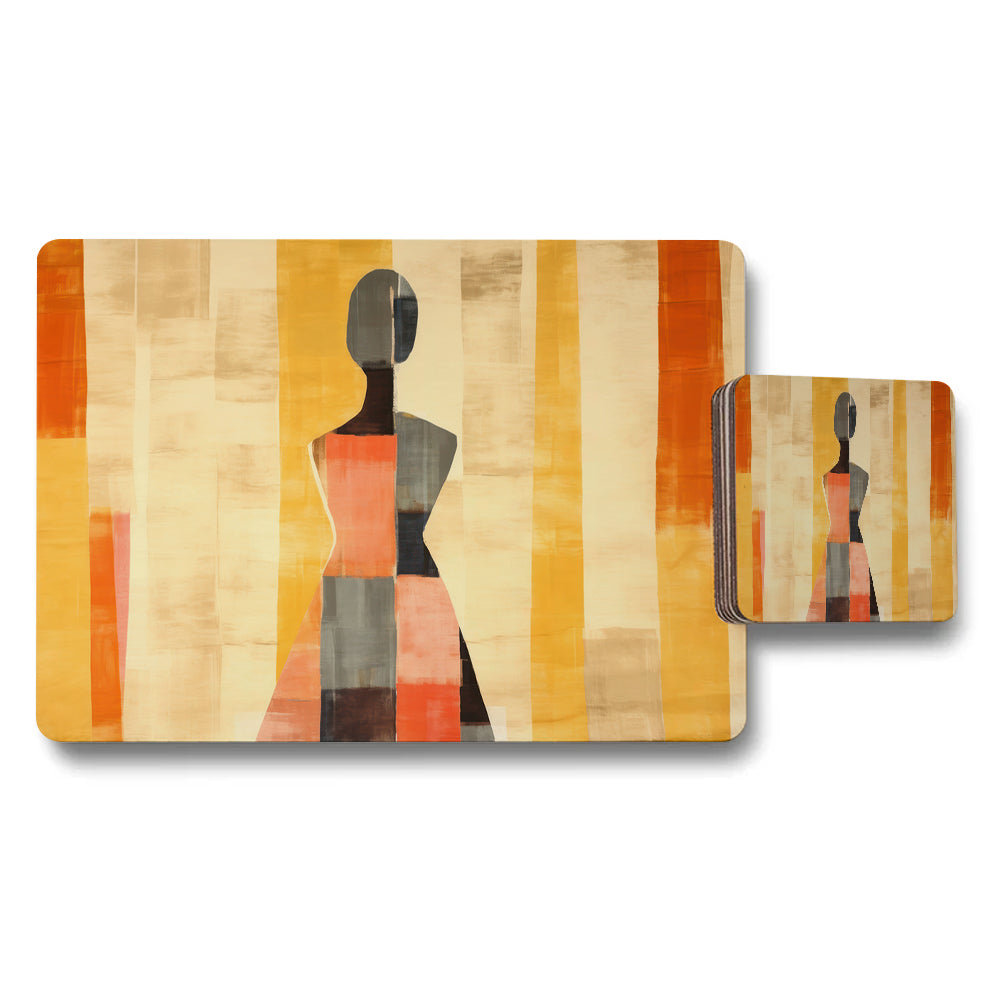 Abstract Geometric Placemat And Coaster Set In Warm Autumn Tones