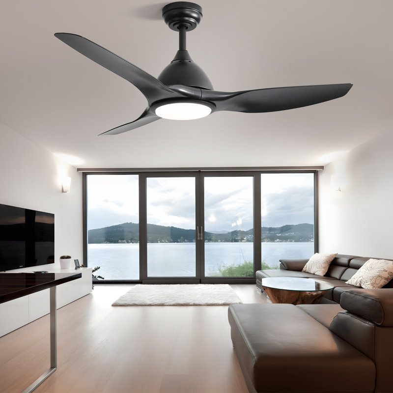 Ventilateur de plafond moderne à 3 pales de 52 pouces avec lumières DEL et télécommande Lakenzie - noir, Noir, Noir