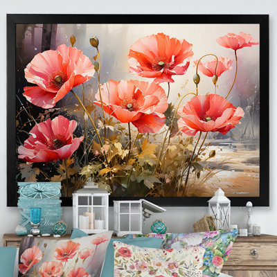 «Red and Green Poppy Reverie III», art mural coquelicots