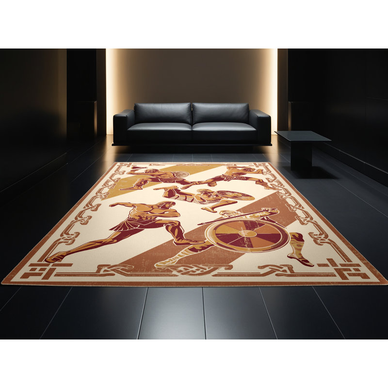 Tapis beige rustique et moderne lavable à la machine Yonkers Viking, 8 x 10