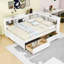 Lit de jour double en L avec ports de chargement USB, tiroirs de rangement et tablettes-99094078