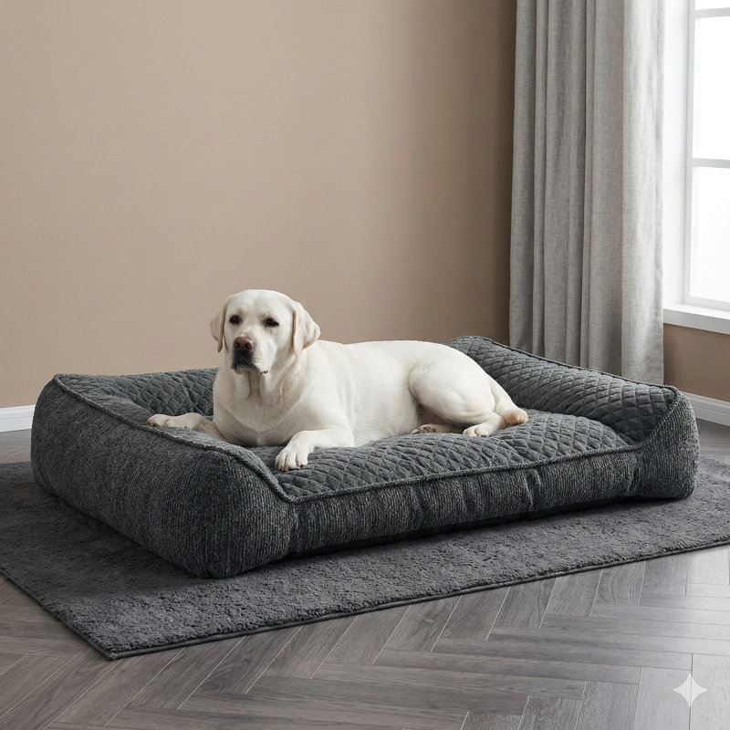 Lit orthopédique extra-large pour chiens de grande taille, fabrication en mousse de soutien très épaisse, conception de style canapé avec côtés surélevés, canapé-lit pour animaux de compagnie ultra-doux adapté aux grandes races, dimensions: 42 po par 30 po, couleur: gris