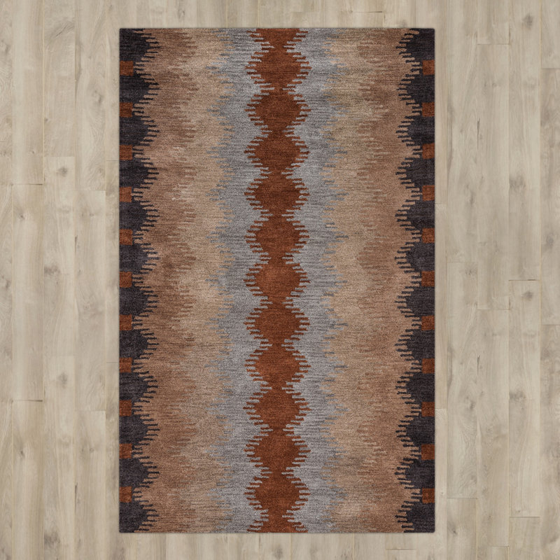 Tapis brun / rouge / gris en laine touffeté à la main Nona, Rectangle 9 pi x 12 pi