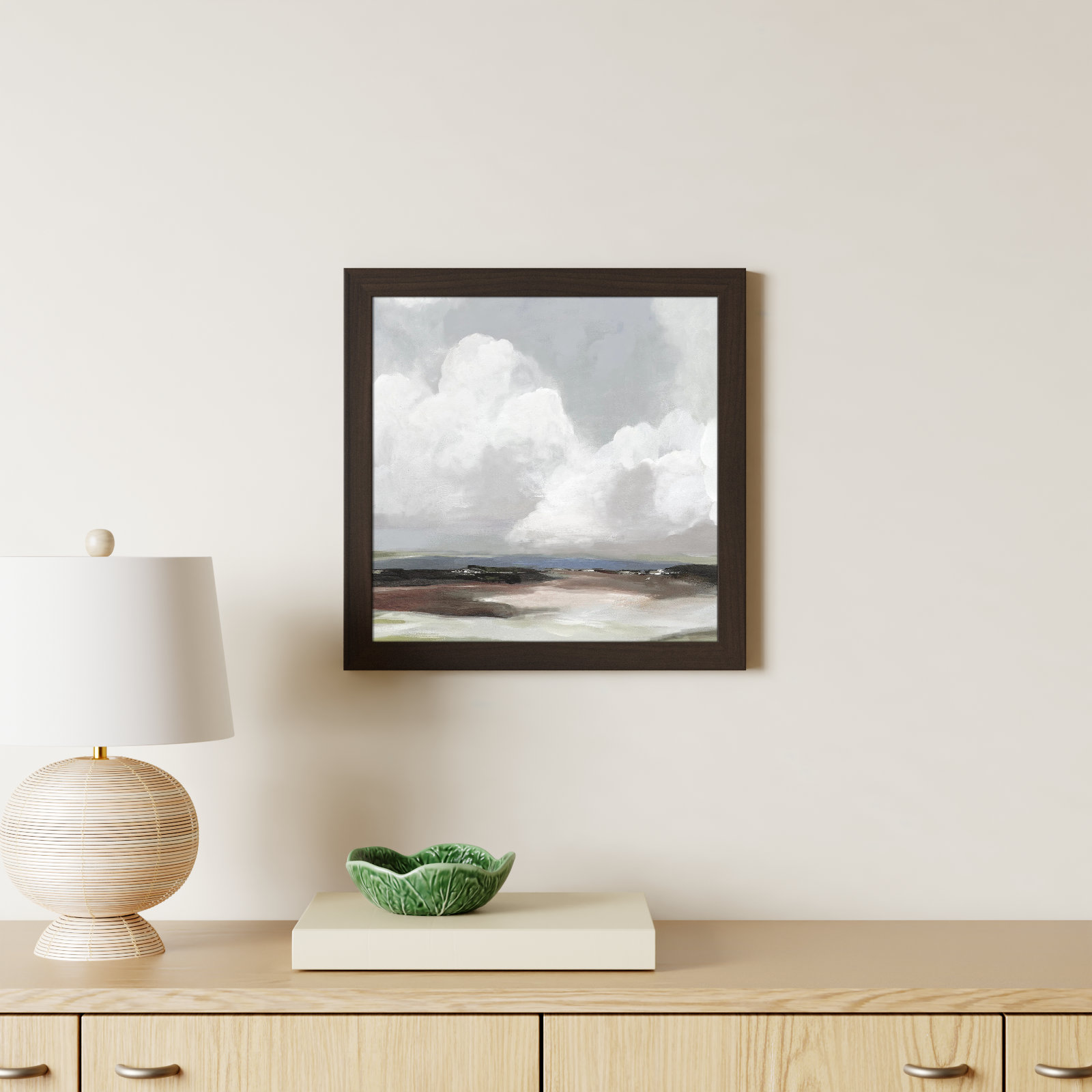 Avron "Morning Air" Painting, 18" H x 18" W x 1.12" D, Walnut Framed