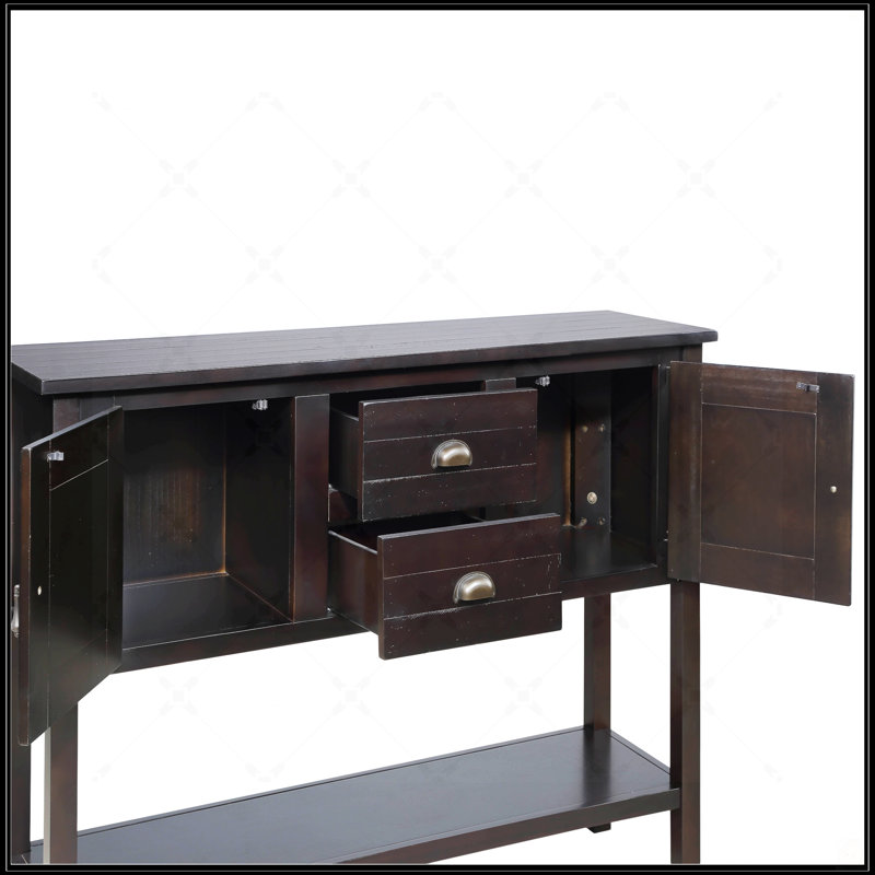 Console en bois massif de 48 pouces avec tiroirs, armoires et tablette inférieure pour un rangement polyvalent et une présentation élégante