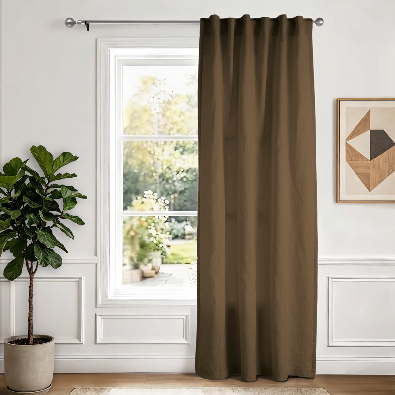 Clara 100% French Linen Semi Sheer Back Tab Curtain Panel, Cocoa, 50" W x 84" L