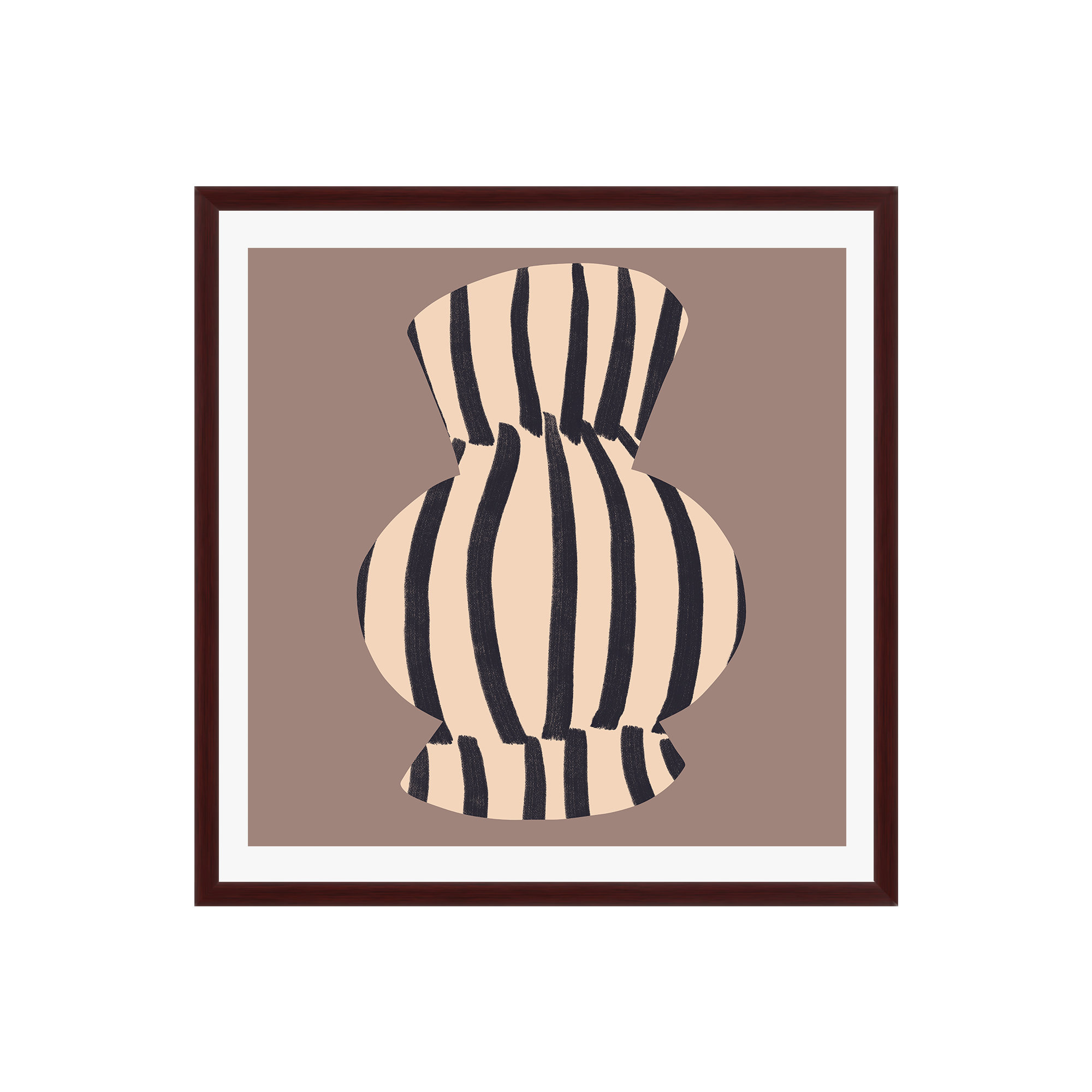 Ervand Earth Tone Modern Vase Illustration by Marin Vaan Zaal - Print on Canvas, Mahogany Floater Framed, No