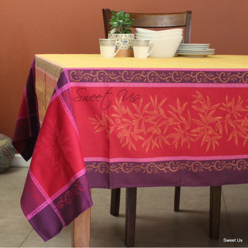 Nappe rectangulaire en coton lavable résistante aux taches, L 98 po x l 63 po, Jaune / rouge