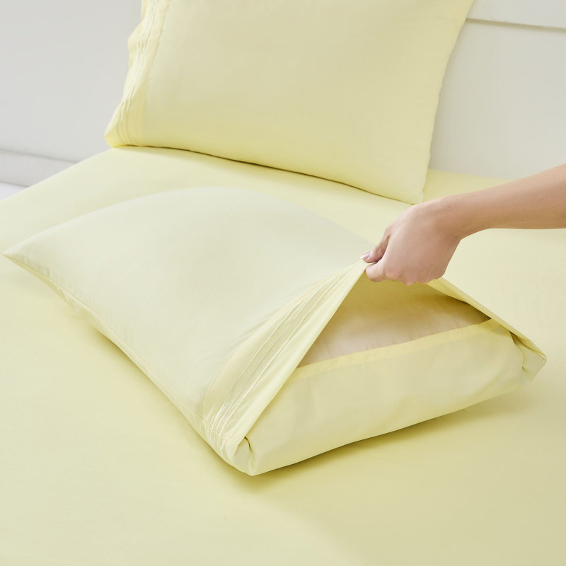 Ensembles de draps en microfibre brossés, Très grand séparé, Jaune pâle
