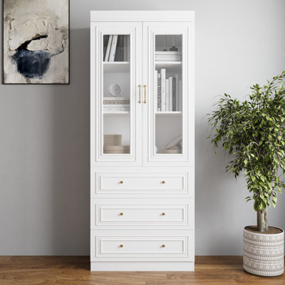 Bookcase with 3 Drawers and 2 Glass Doors