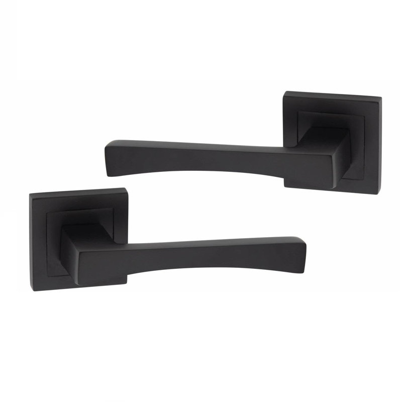  1 Pair Wave Premium Design Door Handles on Square Rose in Matt Black Finish