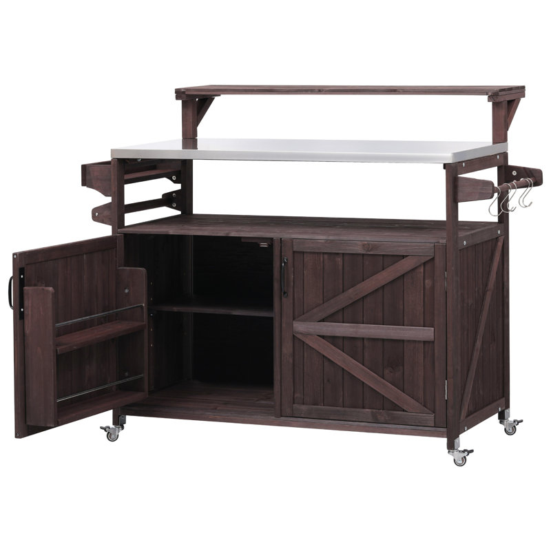 Kitchen Island with Raised Shelf, Brown