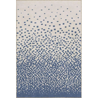 Blue Flowing Pixel Patterned Woven Base Carpet