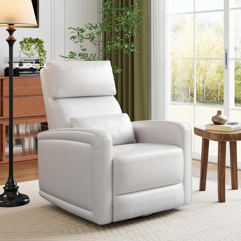 360° Swivel Manual Recliner Chair, Faux Leather Wingback Armchair with Adjustable Backrest, White