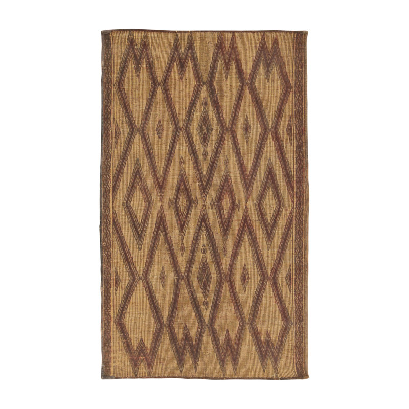 Vintage Tuareg Mat In Brown And Beige With Diamond Geometric Patterns