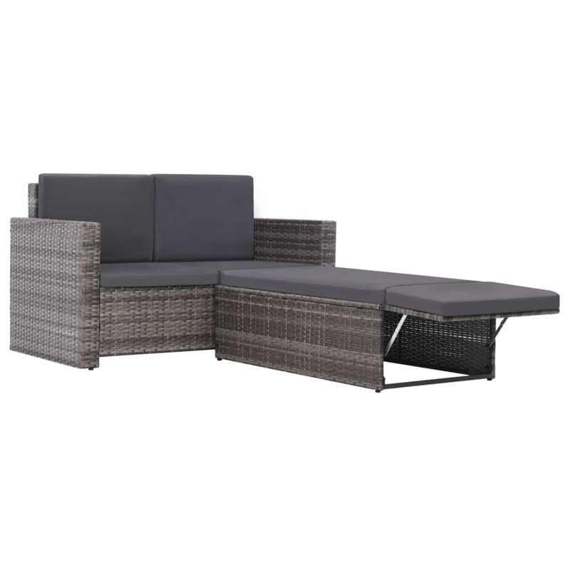 Ensemble de canapé d'extérieur en rotin gris et polyester gris foncé
