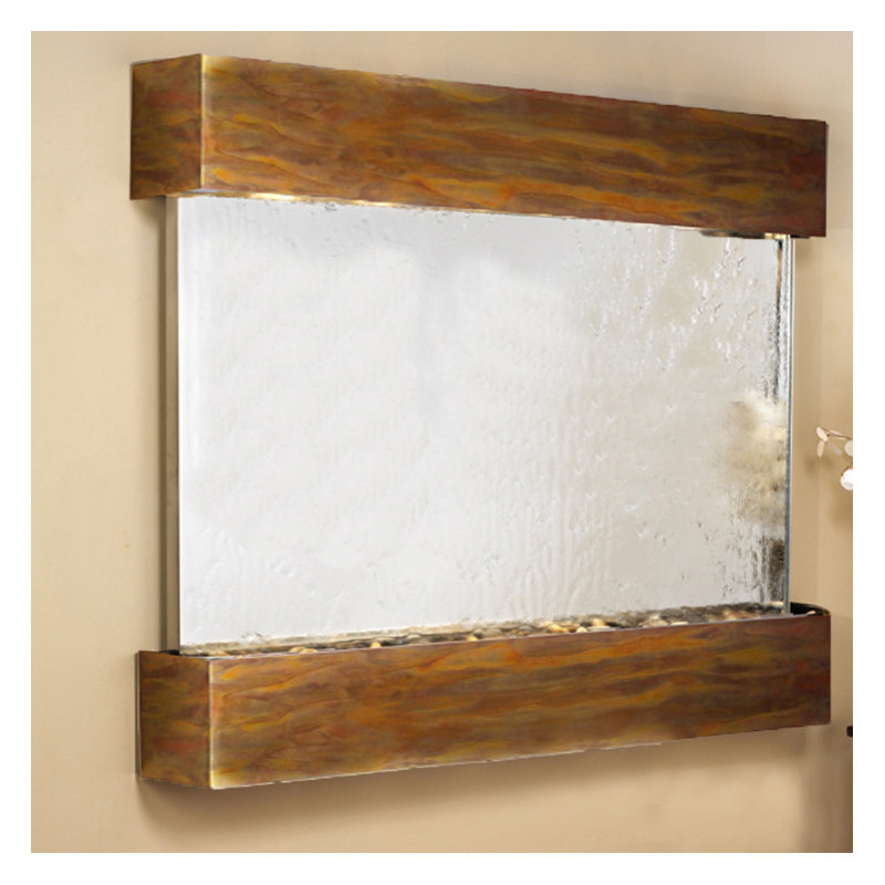 Teton Falls Fountain with Light, Rustic Copper, Silver Mirror