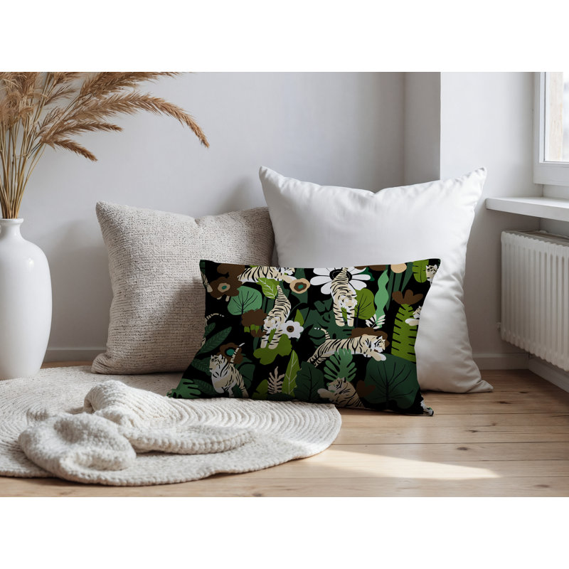 Tor Tiger Reversible Indoor/Outdoor Rectangle Pillow, Black, 20"H x 14"W