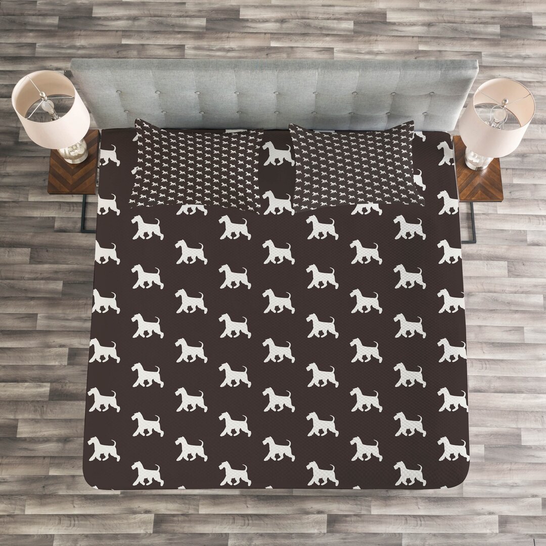 Gestepptes Bettdecken-Set, Silhouette Schnauzer, Scottie Dog, Taupe und Weiß