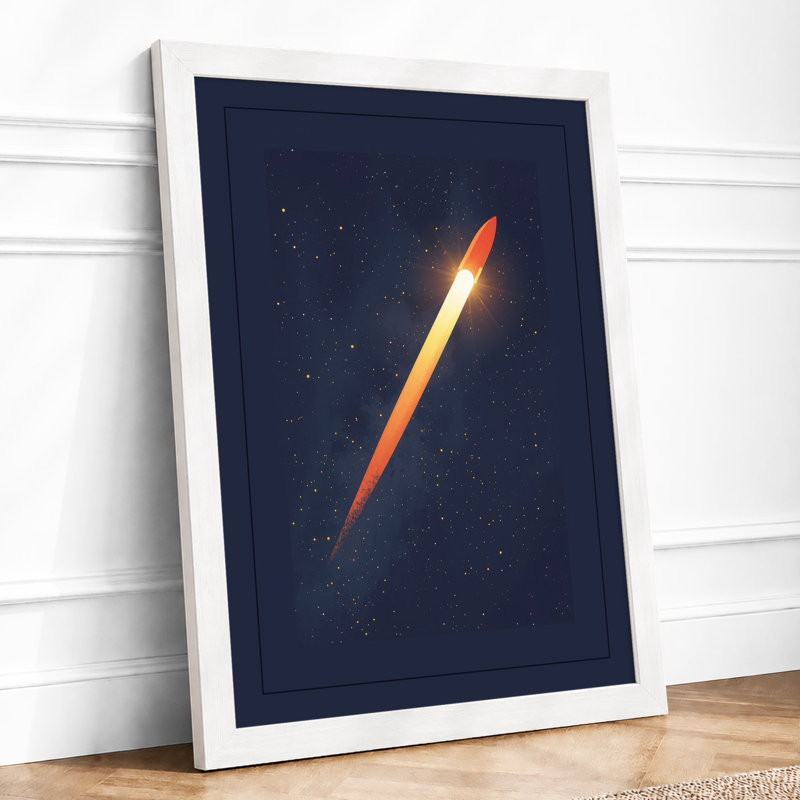 Rocket Through Stars Modern - Framed Print, A3 - 42.0 x 29.7 cm, White