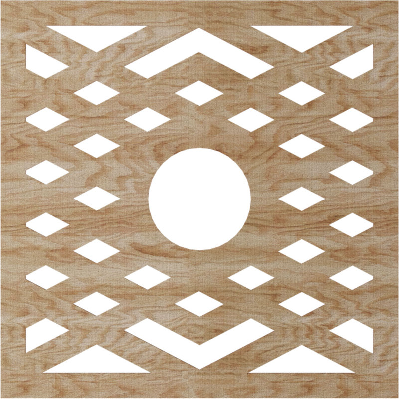 Médaillon de plafond à chevrons, Chêne rouge, H 40 po x l 40 po x P 0,38 po