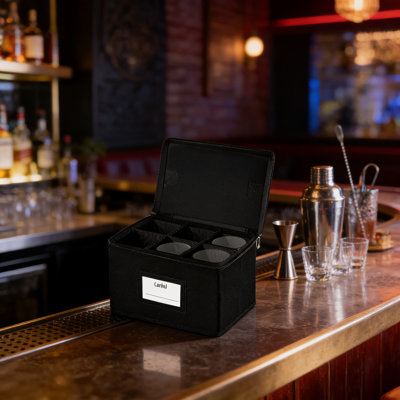 Boîte de rangement en verre Glencairn avec poignée, organisateur empilable à 6 compartiments et étui de transport pour verres à whisky et verrerie