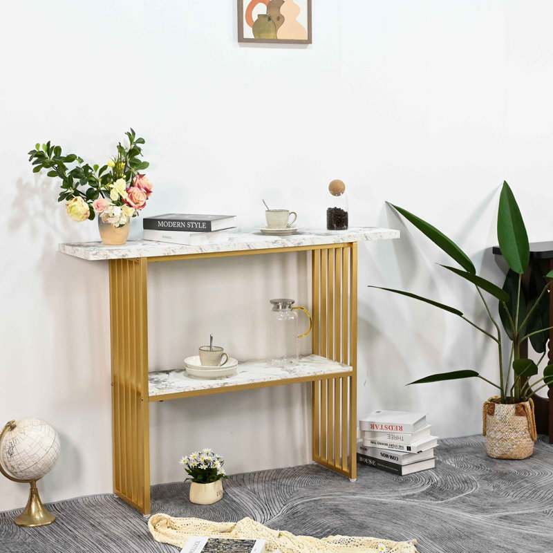 Console de cadre moderne en métal de luxe moderne, table d'entrée chic avec tablette de rangement pour le décor du salon