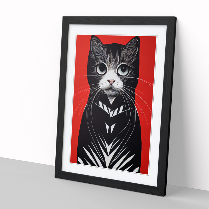 Cat Art Minimalism Vol.2 - Picture Frame Print, Oak Framed, 64cm H x 46cm W