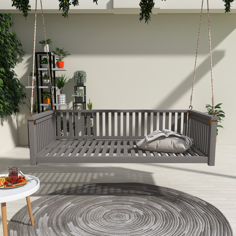 Balancelle de véranda en bois 79,1 po avec cordes, Gris
