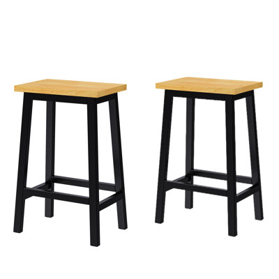 Ensemble de 2 tabourets de bar en bois massif de 25,6 pouces, tabourets de comptoir de cuisine de ferme avec patins antidérapants pour repose-pieds pour bar à domicile